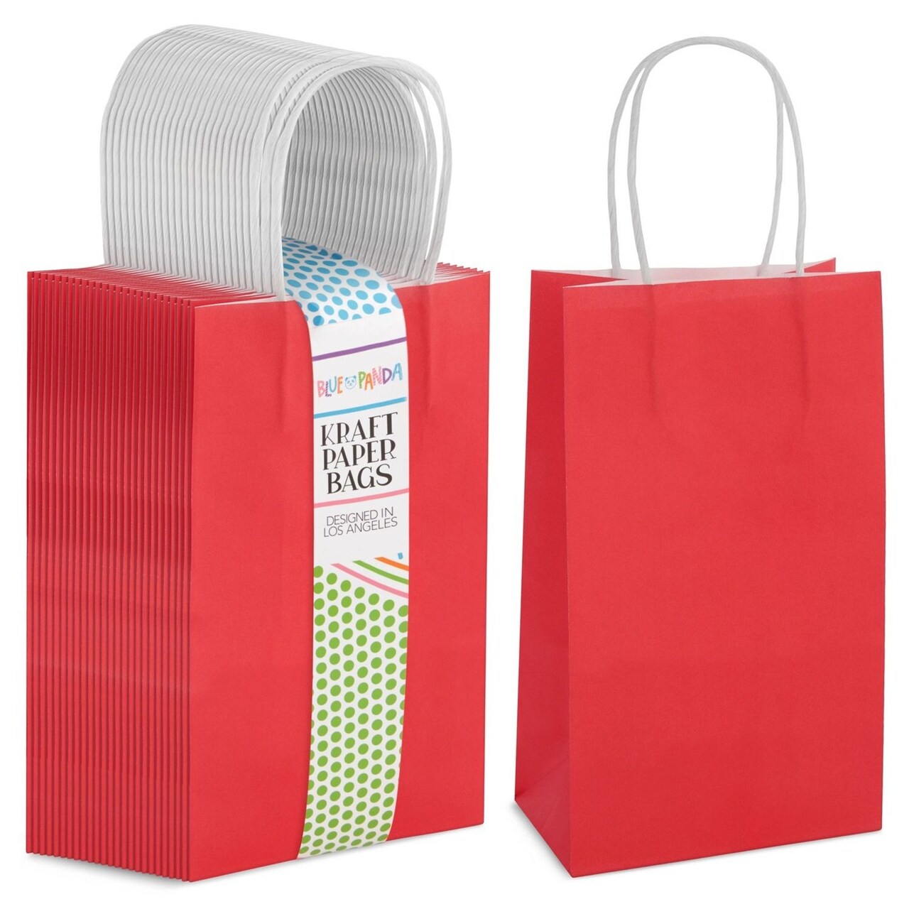 25-Pack Red Gift Bags with Handles - Small Paper Treat Bags for Birthday, Wedding, Retail (5.3x3.2x9 In)